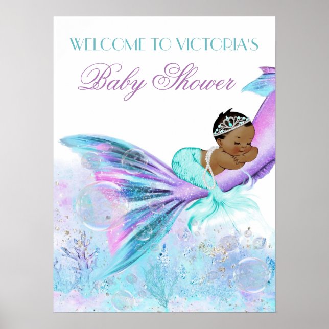 Affiche Panneau de Baby Shower Queue de Sirène Africaine (Devant)