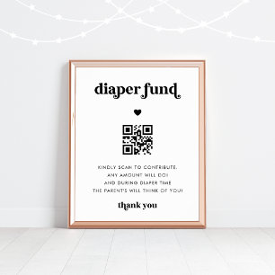 Affiche Panneau de Baby shower Retro Script Heart Diaper F