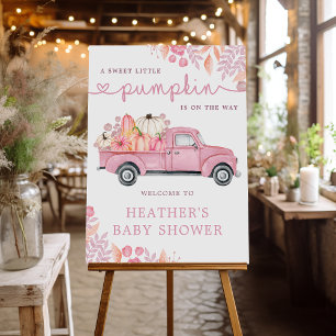 Affiche Panneau de Baby shower rose petit Citrouille doux