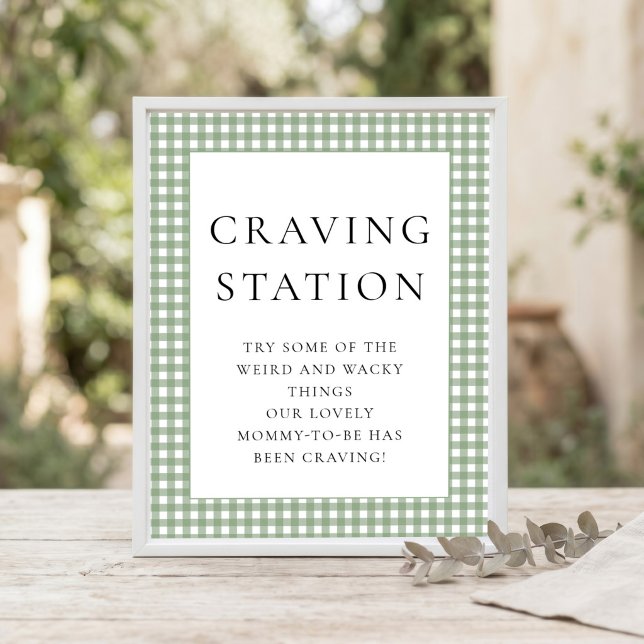Affiche Panneau de Baby Shower Sage Vert Gingham Craving T (Créateur téléchargé)