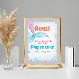 Affiche Panneau de Baby shower sous la mer deviner gâteau