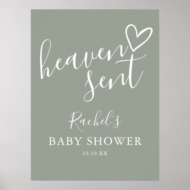 Affiche Panneau de Baby Shower Vert Sauge Ciel (Devant)