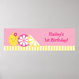 Affiche Panneau de bannière d'anniversaire Sweet Pink Lemo