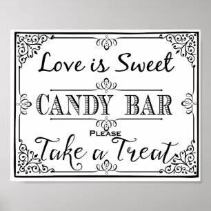 Affiche Panneau de bar à bonbons élégant noir mariage ou p
