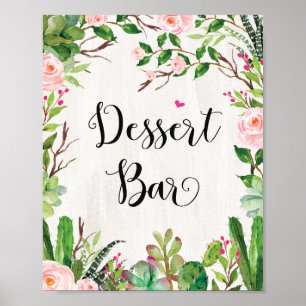Affiche Panneau de bar à desserts Fête florale rose