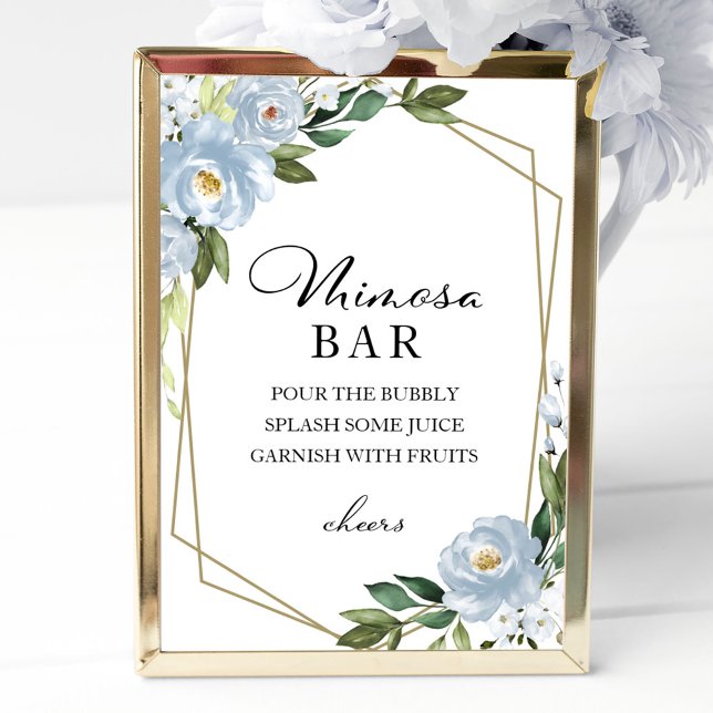 Affiche Panneau de bar à fleurs géométriques bleu poussiér (Créateur téléchargé)