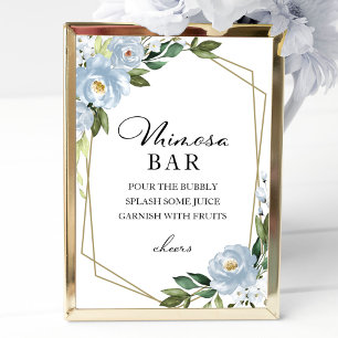 Affiche Panneau de bar à fleurs géométriques bleu poussiér