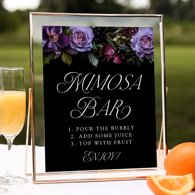 Affiche Panneau de bar à Mimosa pour mariage floral pourpr (Créateur téléchargé)