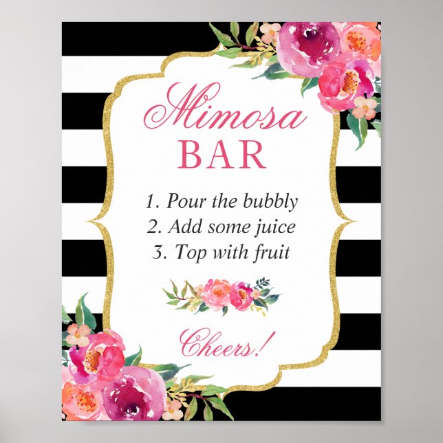 Affiche Panneau de bar à Mimosa pour mariage floral rose f (Devant)