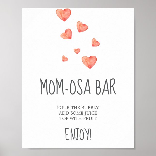 Affiche Panneau de bar à Mom-osa à aquarelle Cœurs (Devant)
