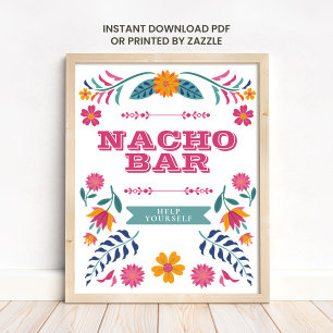 Affiche Panneau de Bar à Nachos de Fiesta Mexicaine Rose J