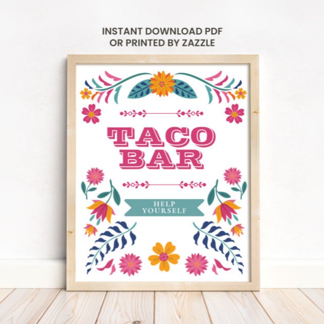 Affiche Panneau de Bar à Tacos de Fiesta Mexicaine Rose Ja (Créateur téléchargé)