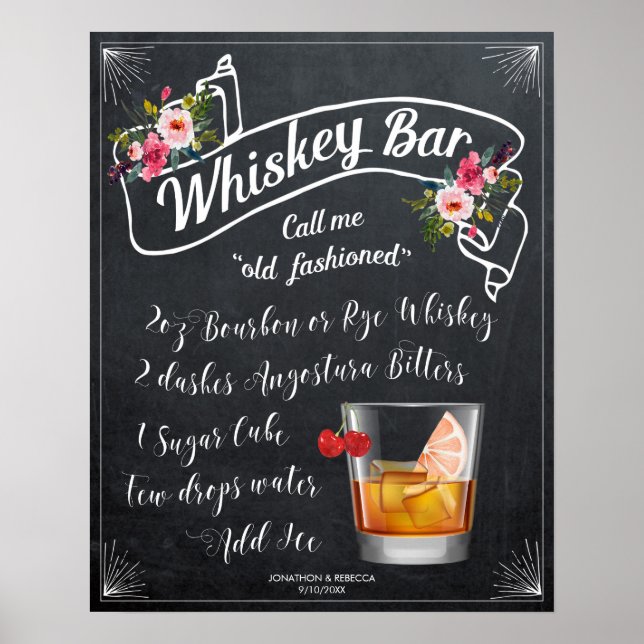 Affiche panneau de bar à whisky à l'ancienne mariage (Devant)