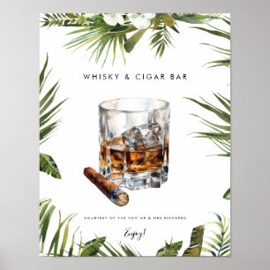 Affiche panneau de bar à whisky tropical et cigare