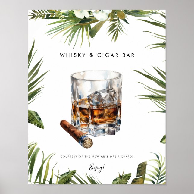 Affiche panneau de bar à whisky tropical et cigare (Devant)