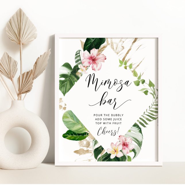 Affiche Panneau de bar aquarelle tropical Monstera mimosa (Créateur téléchargé)