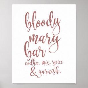 Affiche Panneau de bar Bloody Mary Rose Gold Pailleté 8x10