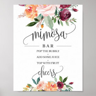 Affiche Panneau de bar bohème mimosa floral orange bordeau