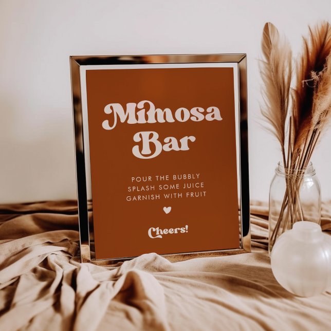 Affiche Panneau de bar Burnt Orange Mariage Mimosa rétro é (Créateur téléchargé)