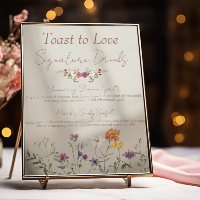 Affiche Panneau de bar de boissons signatures pour mariage (Créateur téléchargé)