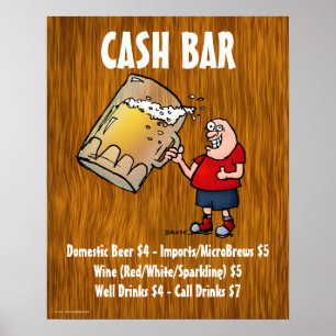 Affiche Panneau de bar de caisse avec un gars drôle sur fo