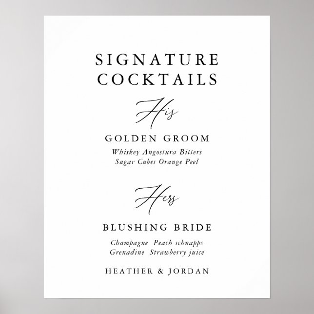 Affiche Panneau de bar de cocktail de signature de mariage (Devant)