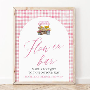 Affiche Panneau de bar de fleurs à carreaux roses frais du