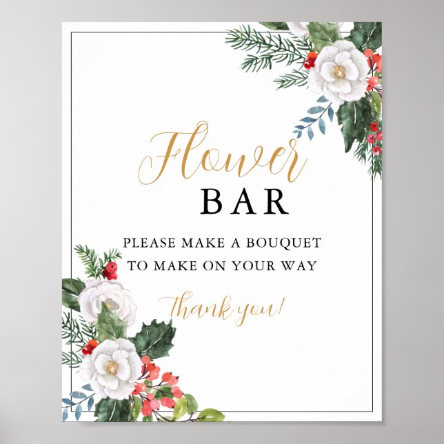 Affiche Panneau de bar de fleurs de douche de mariée d'hiv (Devant)