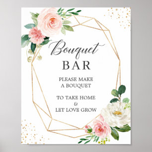 Affiche Panneau de bar de fleurs de douche de mariée Flora