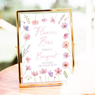 Affiche Panneau de bar de fleurs de fleurs sauvages rose v