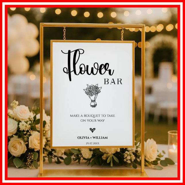 Affiche Panneau de bar de fleurs de mariage à écriture scr (Créateur téléchargé)