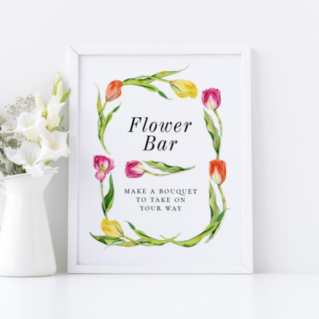 Affiche Panneau de bar de fleurs de mariage élégant tulipe (Créateur téléchargé)