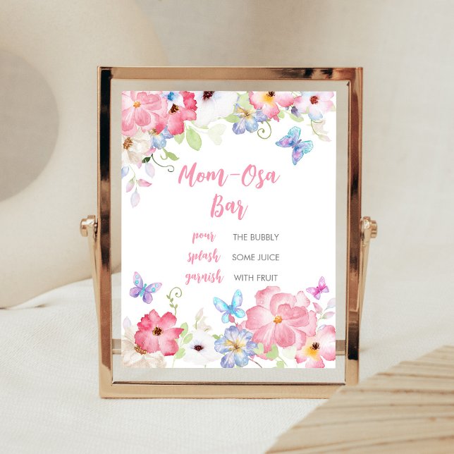 Affiche Panneau de bar de maman Osa Papillon Floral Little (Butterflies Baby Shower Mom Osa Bar Sign)