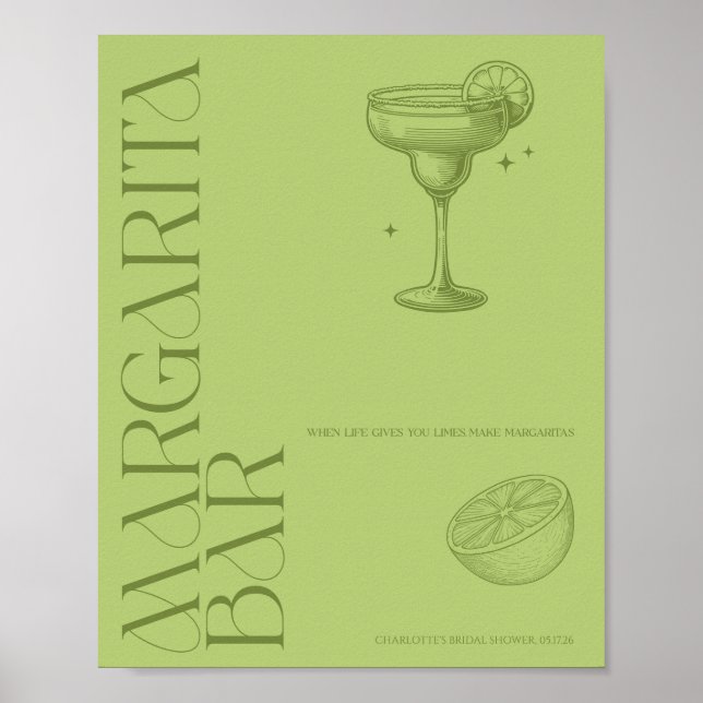Affiche Panneau de bar de Margarita de mariage citron mini (Devant)
