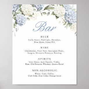 Affiche Panneau de bar de mariage avec verdure et hortensi