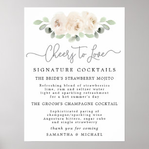 Affiche Panneau de bar de mariage Cocktails botaniques Ros