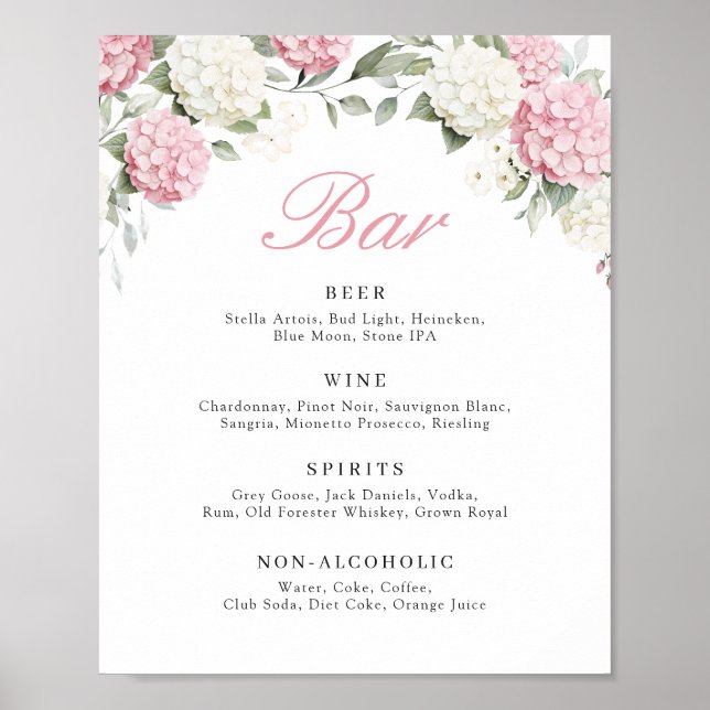 Affiche Panneau de bar de mariage en verdure d'hydrangea r (Devant)