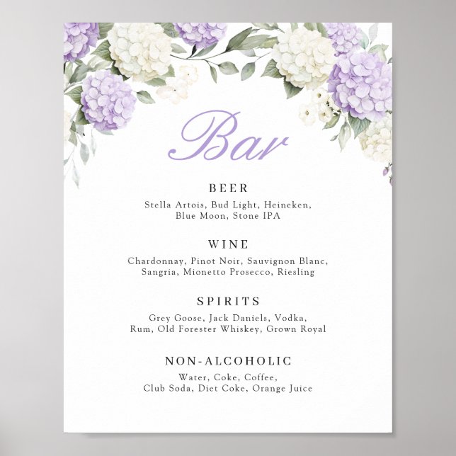 Affiche Panneau de bar de mariage en verdure d'hydrangea v (Devant)