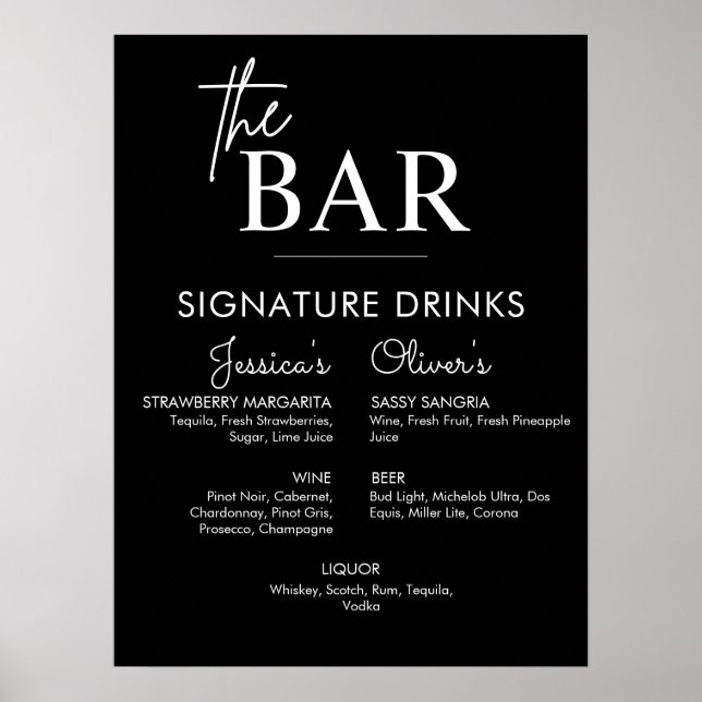 Affiche Panneau de bar de mariage noir imprimable avec boi (Devant)