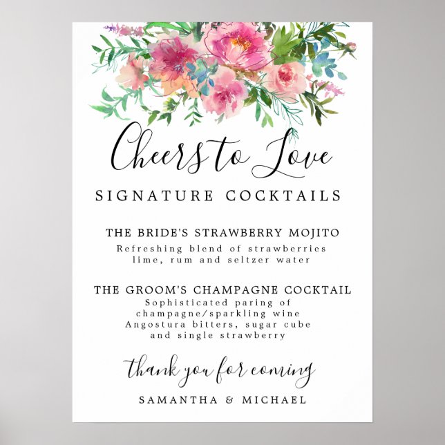 Affiche Panneau de bar de mariage pour cocktails à signatu (Devant)