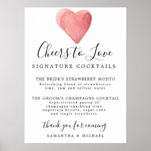 Affiche Panneau de bar de mariage pour cocktails Red Heart