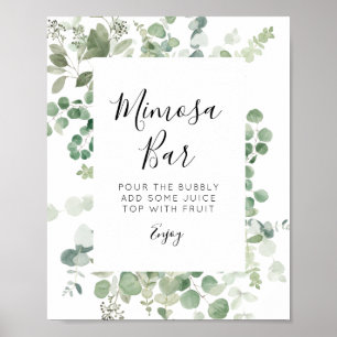 Affiche panneau de bar de mimosa de verdure d'eucalyptus