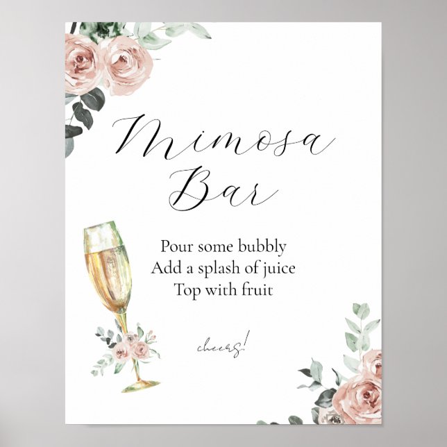 Affiche Panneau de bar de mimosa floral Brunch et Bubbly (Devant)