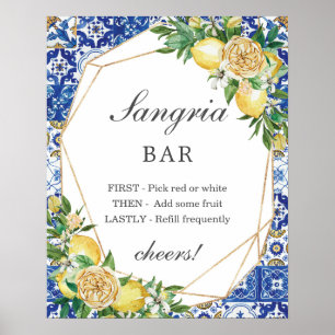 Affiche Panneau de bar de sangria florale au citron chic