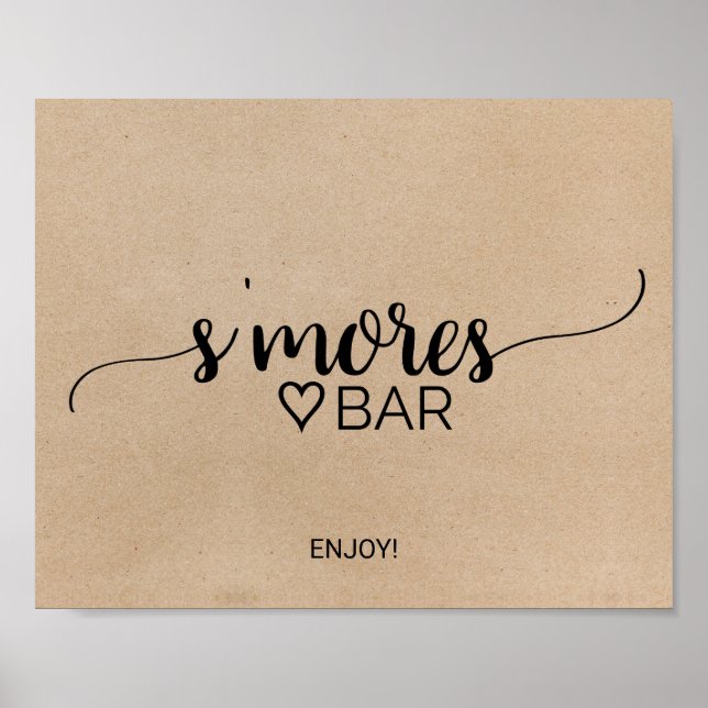 Affiche Panneau de bar de S'mores avec calligraphie kraft  (Devant)