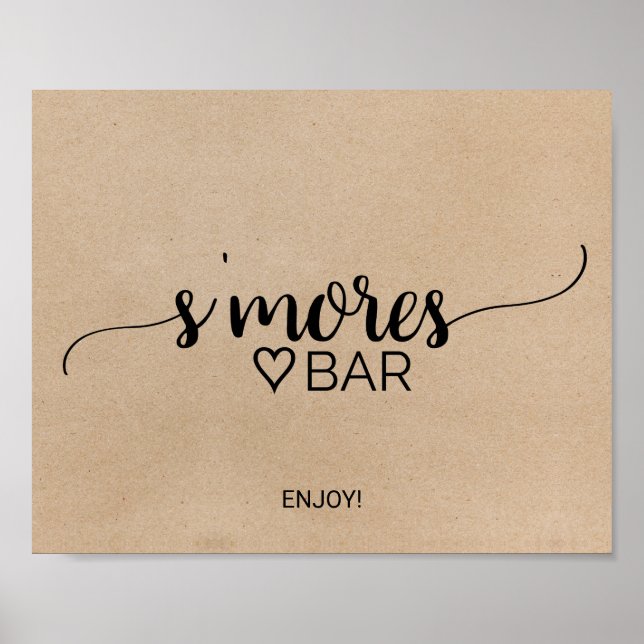 Affiche Panneau de bar de S'mores en calligraphie kraft fa (Devant)