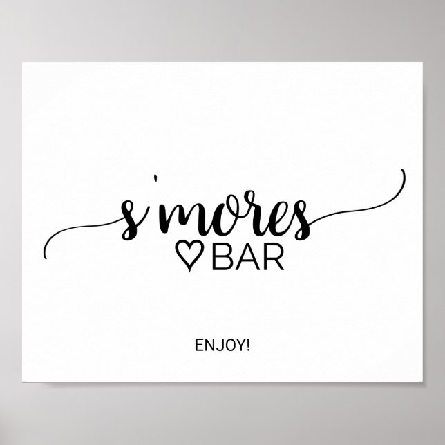 Affiche Panneau de bar de S'mores simple calligraphié noir (Devant)