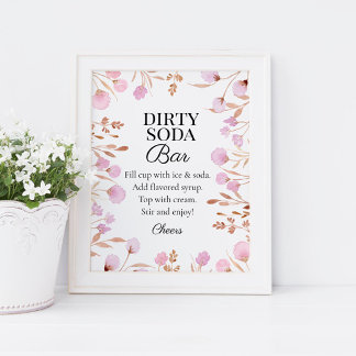 Affiche Panneau de bar de soda sale à fleurs violettes pou
