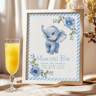 Affiche Panneau de bar Elephant Mom-osa - Blue Floral Baby