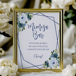 Affiche Panneau de bar floral aquarelle bleu poussiéreux M